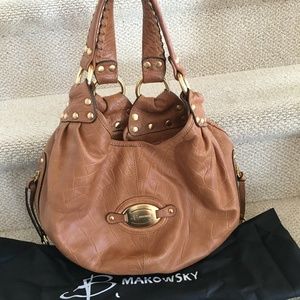 B. Makowsky Camel Tan Leather Shoulder Bag